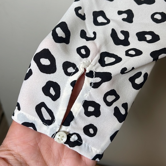 NWT Loft Mixed Media Leopard Print Blouse (Black and White) - Picture 3 of 4
